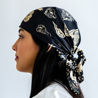 Renacer Silk Bandana in Noir & Crème