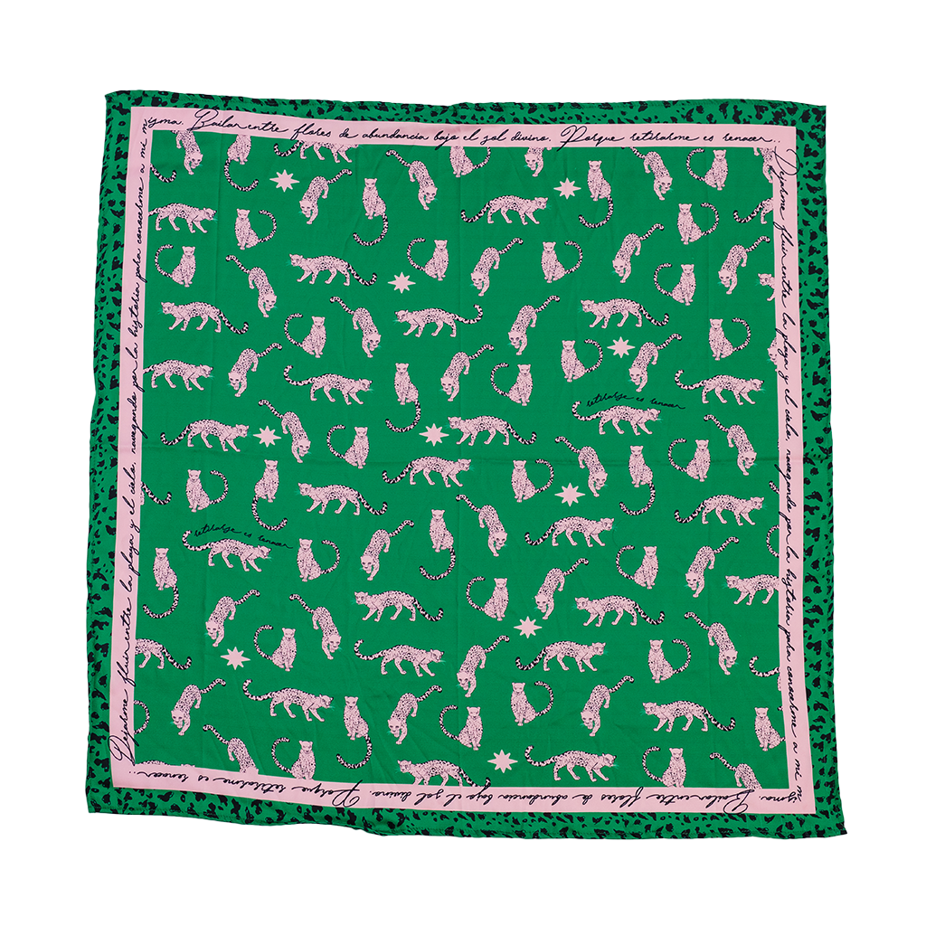 Renacer Silk Bandana in Verde & Rose