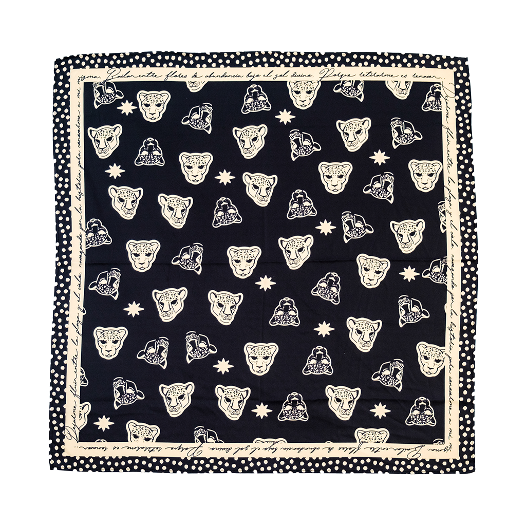 Renacer Silk Bandana in Noir & Crème