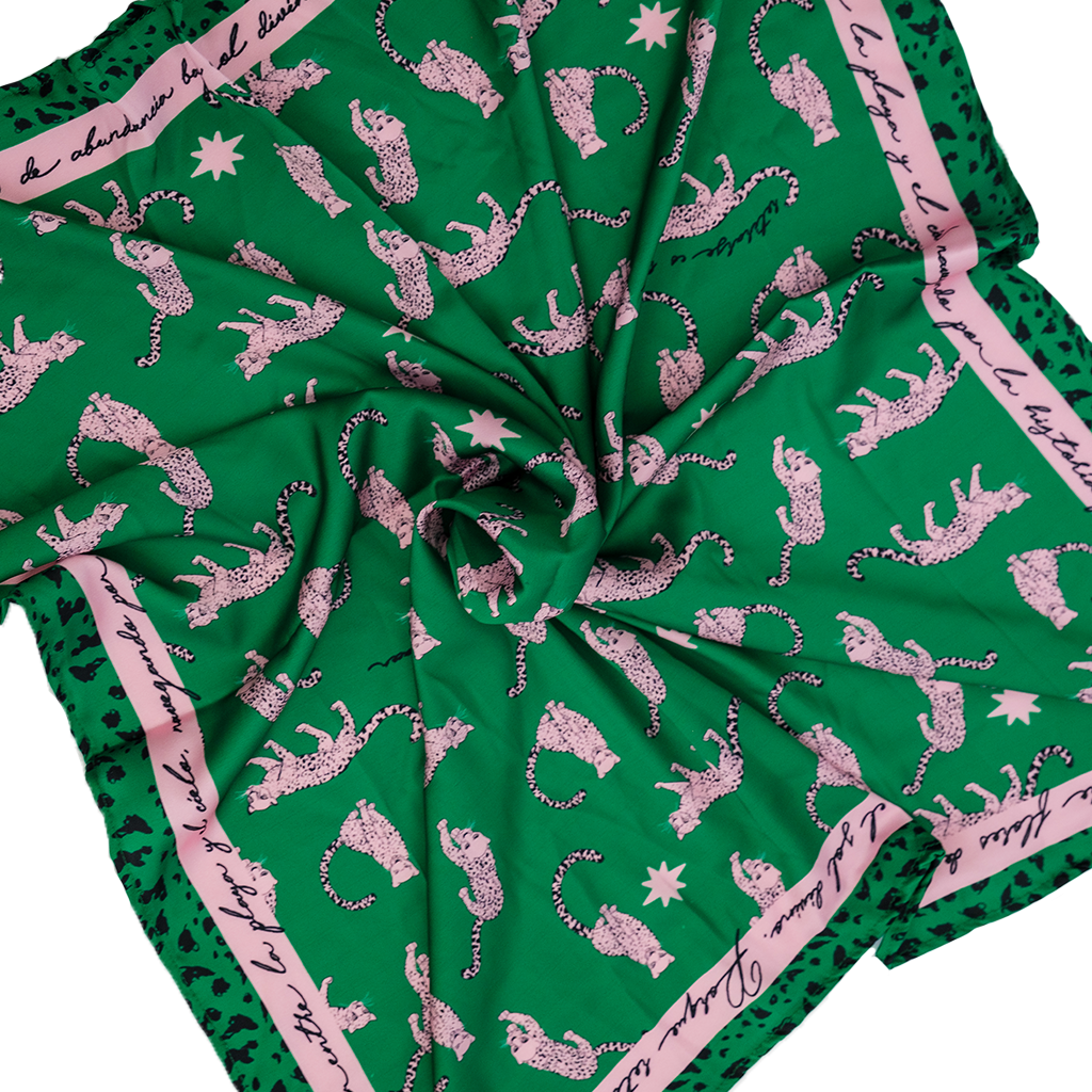 Renacer Silk Bandana in Verde & Rose