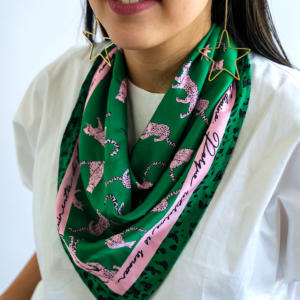 Renacer Silk Bandana in Verde & Rose