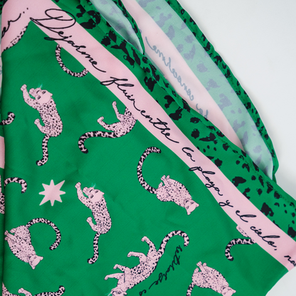 Renacer Silk Bandana in Verde & Rose