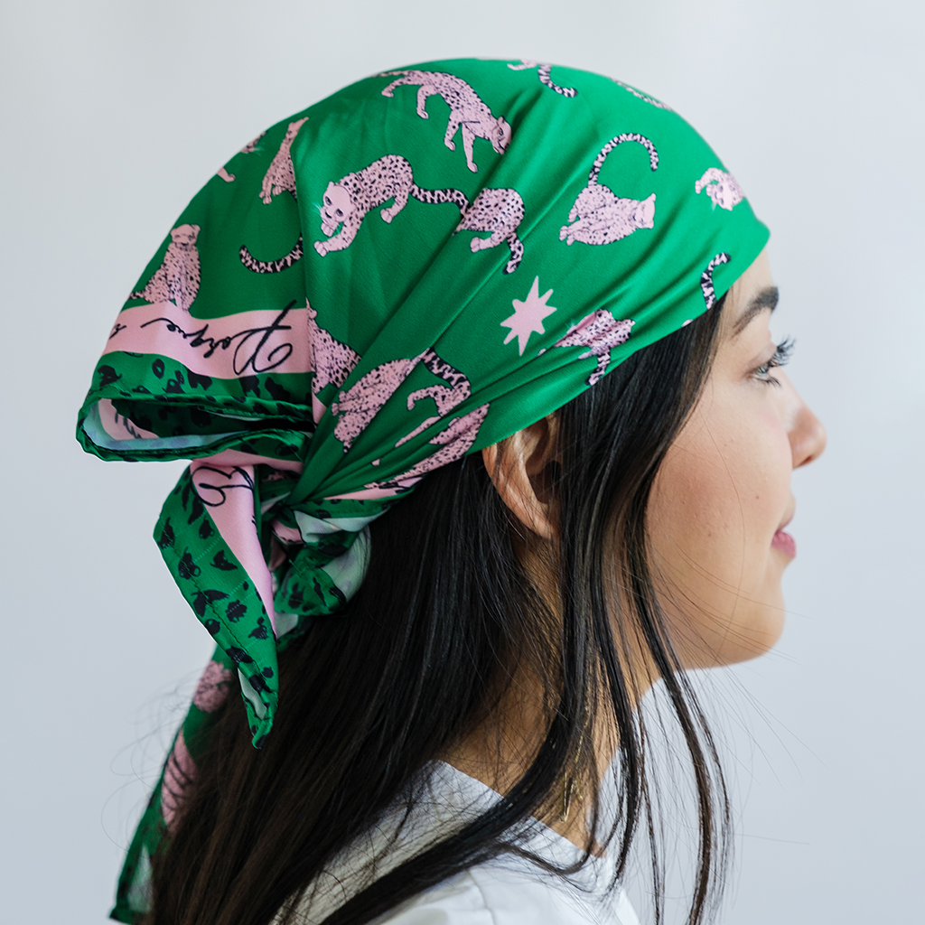 Renacer Silk Bandana in Verde & Rose