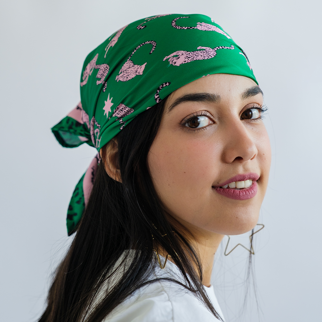 Renacer Silk Bandana in Verde & Rose