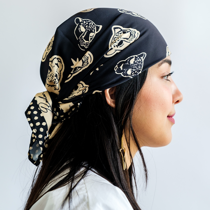 Renacer Silk Bandana in Noir & Crème