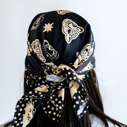 Renacer Silk Bandana in Noir & Crème